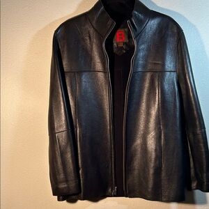 Bernardo Men's Sexy Black 100% Leather-Outer Zip-Up Jacket Coat, Size Large